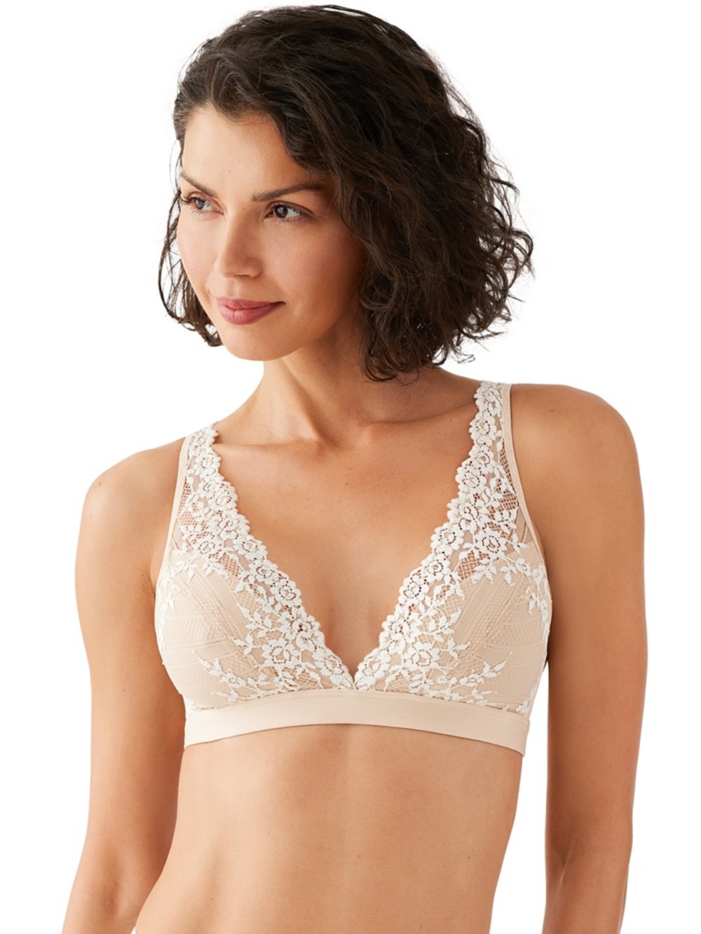 WACOAL Embrace Lace Wire Free Bralette  Sz 32 Color Sand Ivory Soft Cup Unpadded